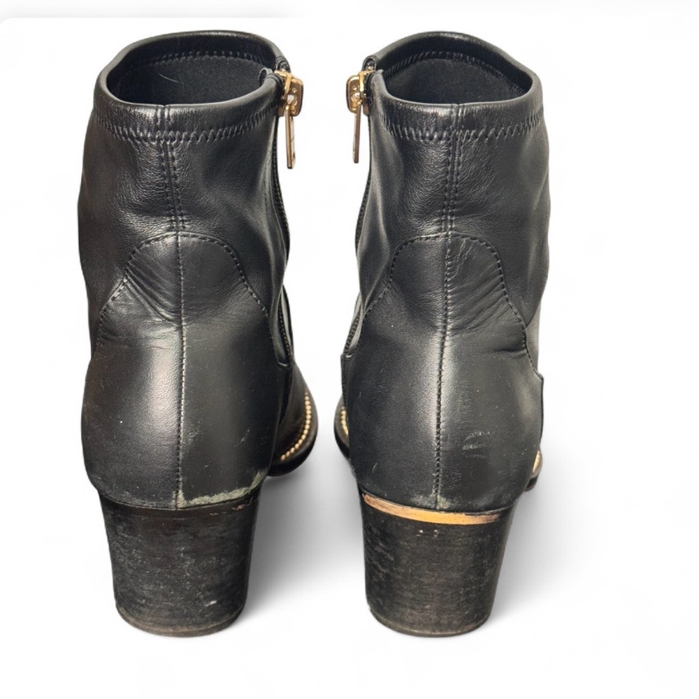 Coach Black Leather Ankle Booties Pointed Toe Block Heel Stud Sz 8.5 Mob Wife - Picture 8 of 12